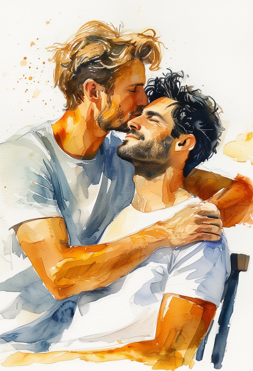 Beach Kiss Watercolor Embrace