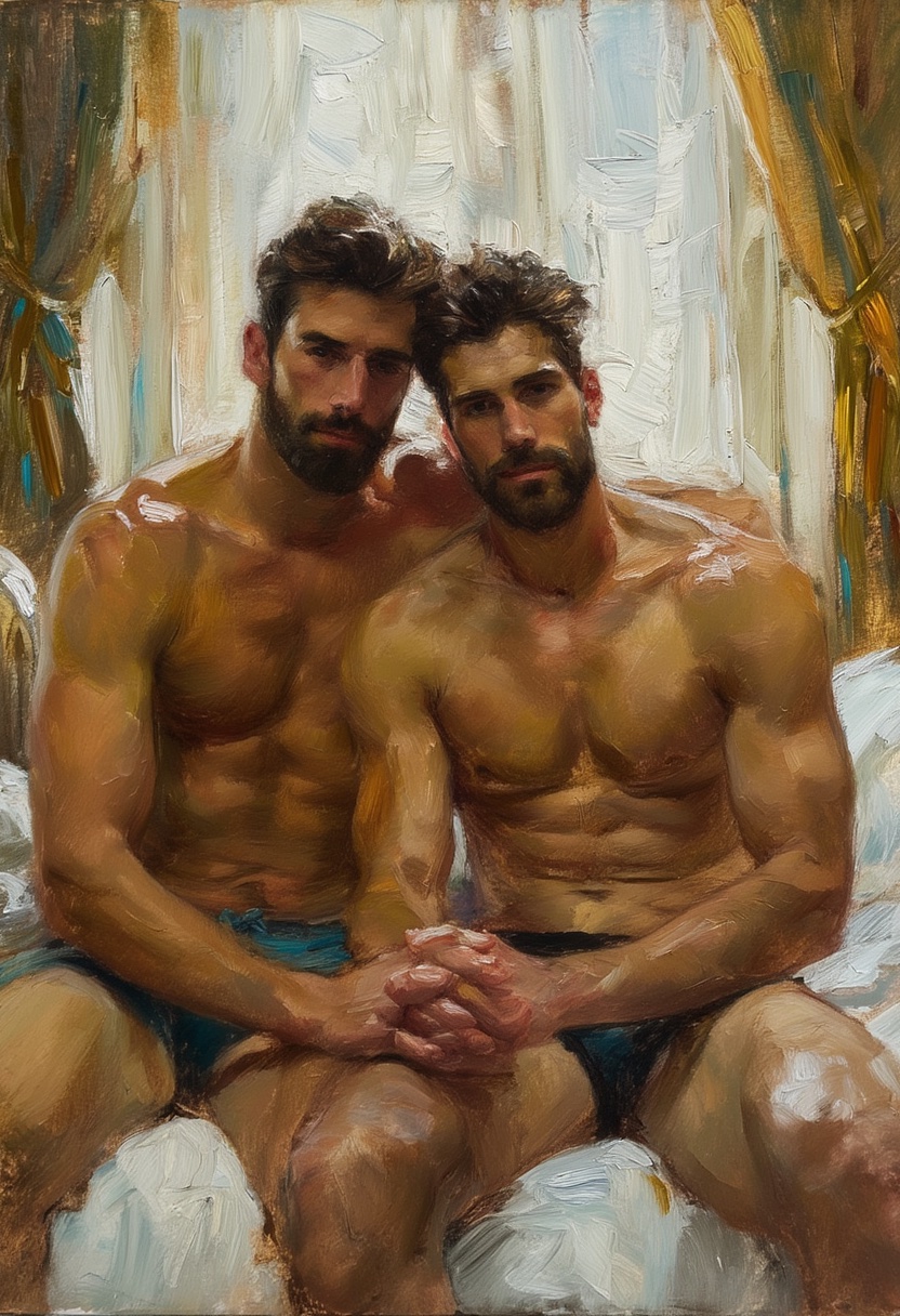 Oil Painting Bedroom Embrace