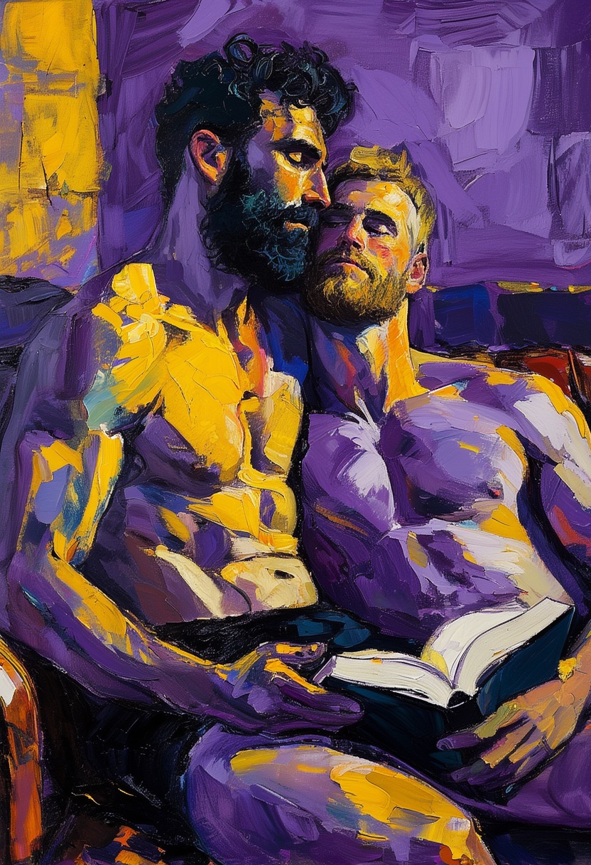 Passionate Embrace in Purple Hues