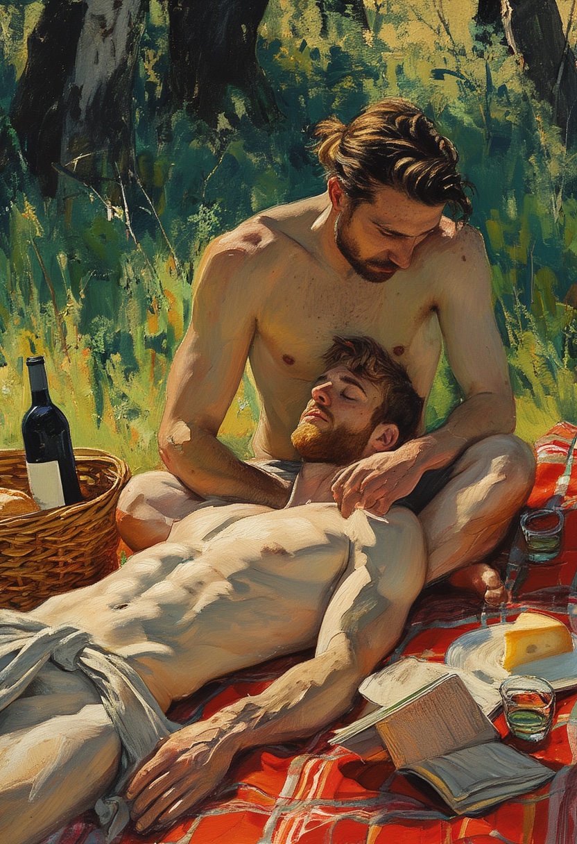 Picnic Intimacy in Forest Meadow