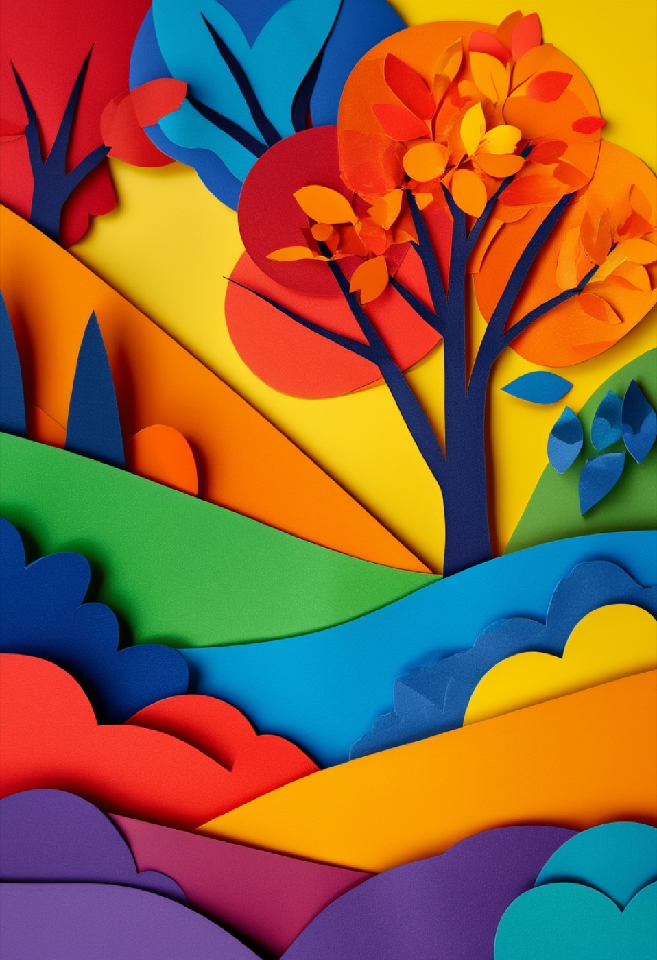Rainbow Foliage Paper Collage