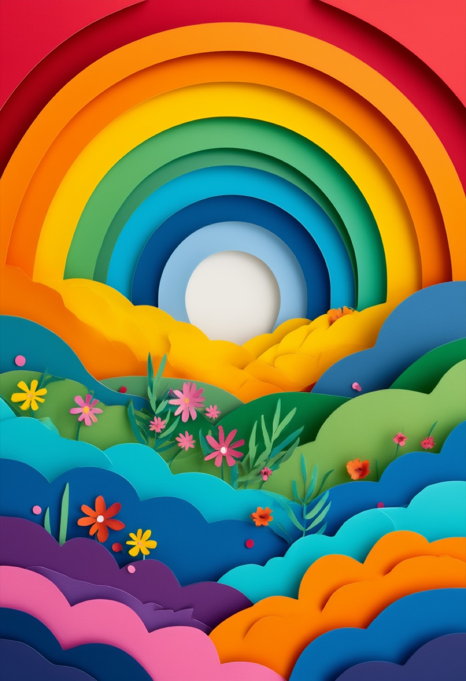 Rainbow Meadow Paper Collage