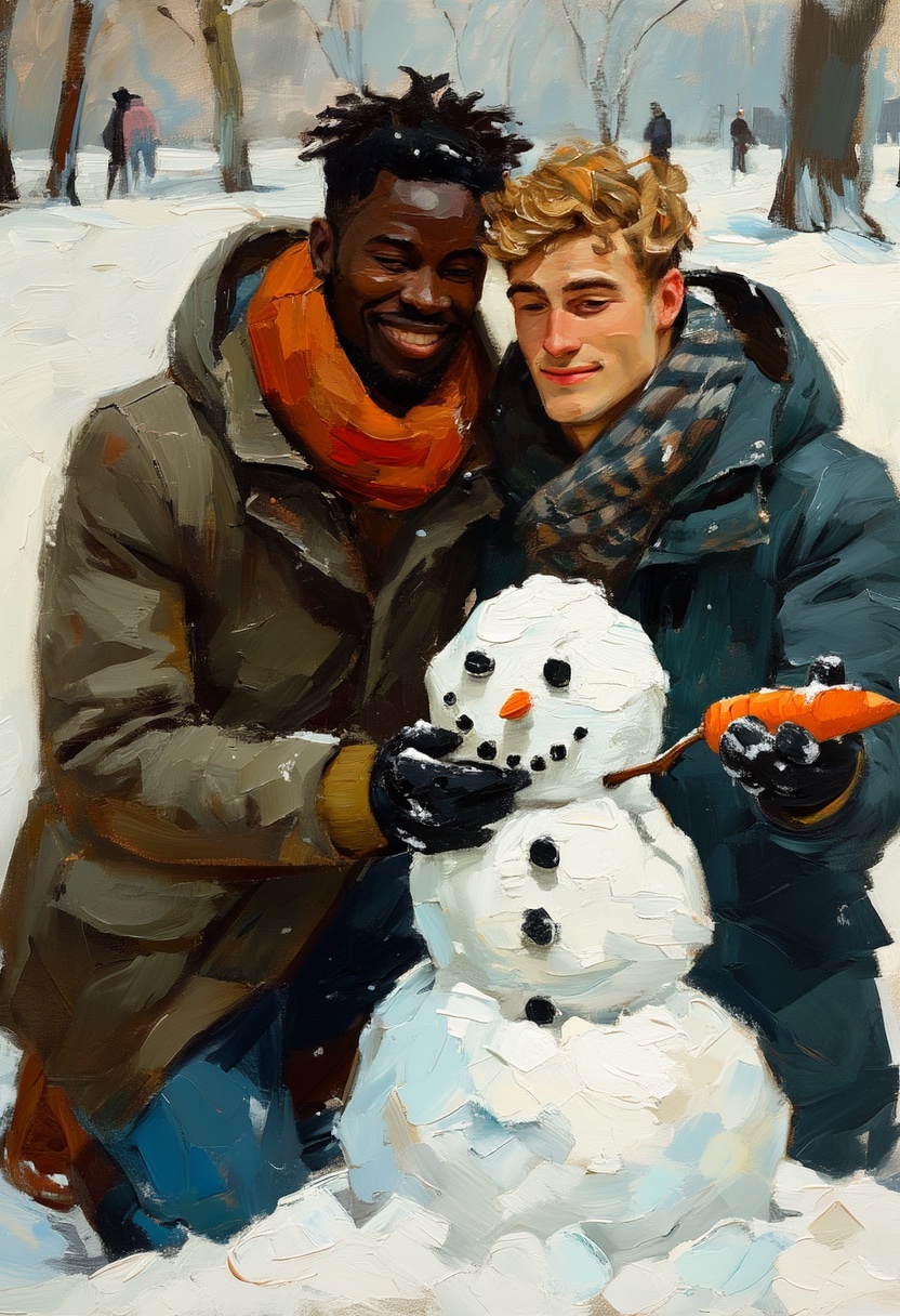 Schneemann, Karotte, Winterumarmung