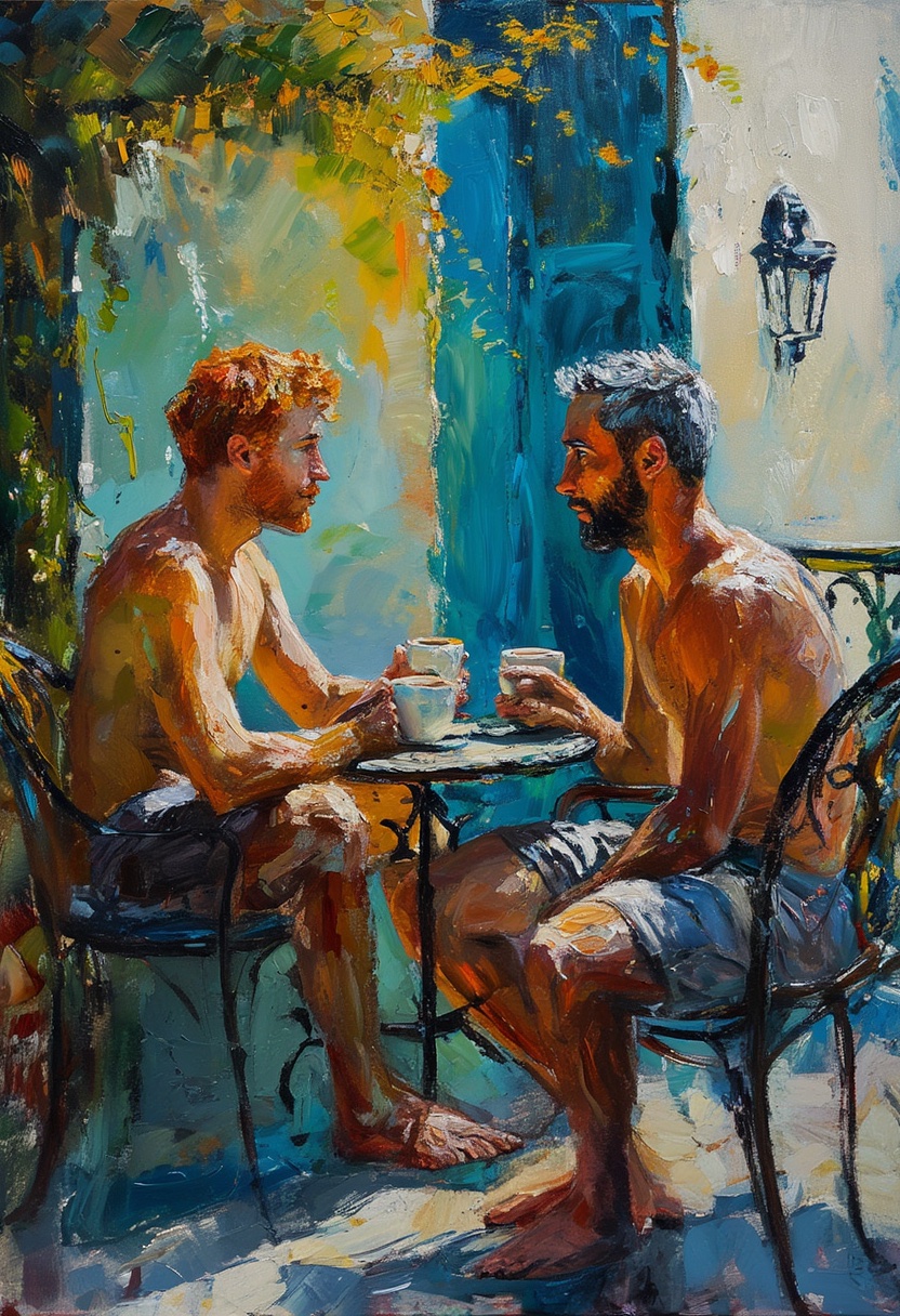 Abrazo de Café en Balcón al Sol