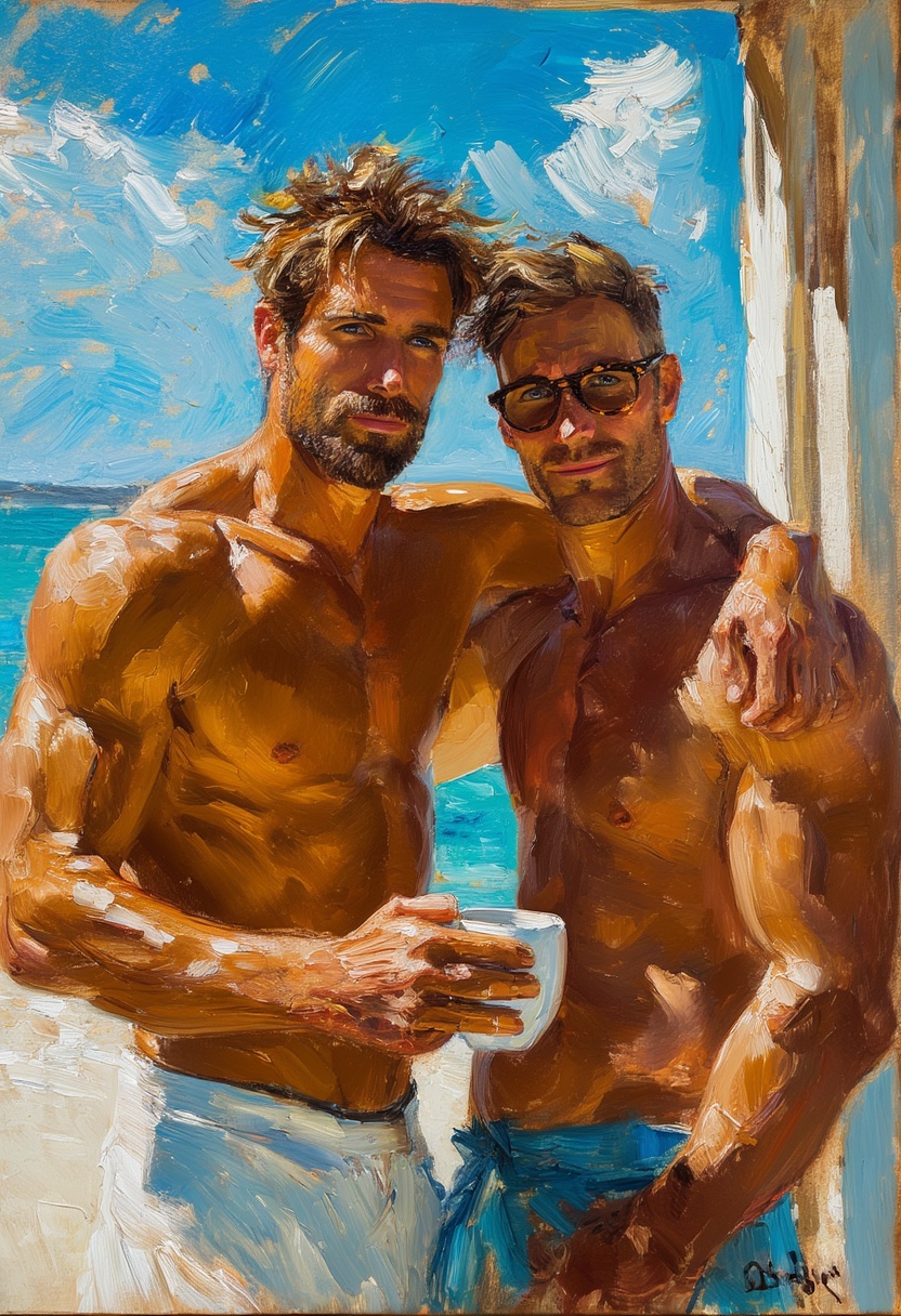 Abrazo bajo el sol en la playa