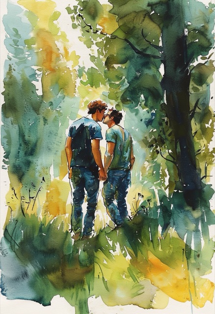 Waldlichtung-Kuss-Aquarell