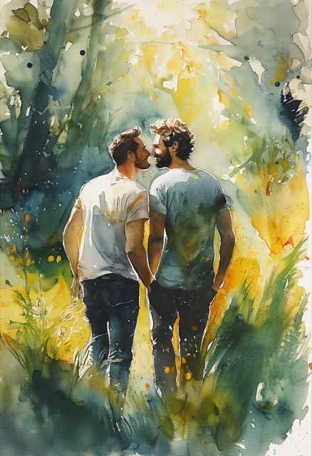 Waldlichtung-Kuss-Aquarell