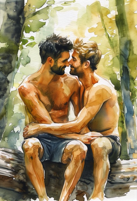 Waldumarmung Aquarell