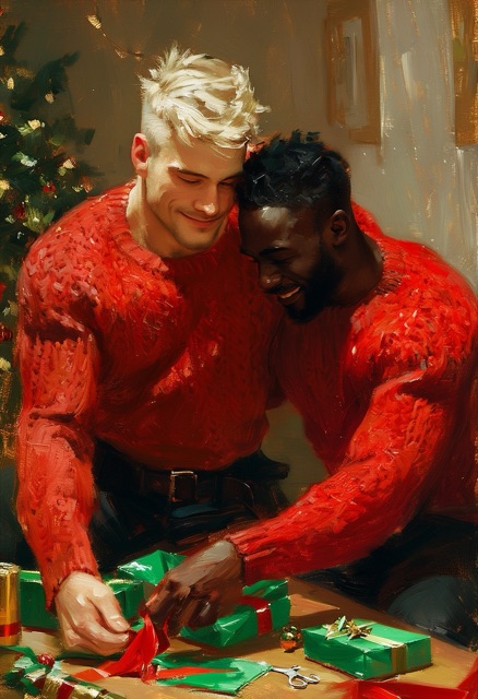 Umarmung des Geschenkverpackens zu Weihnachten