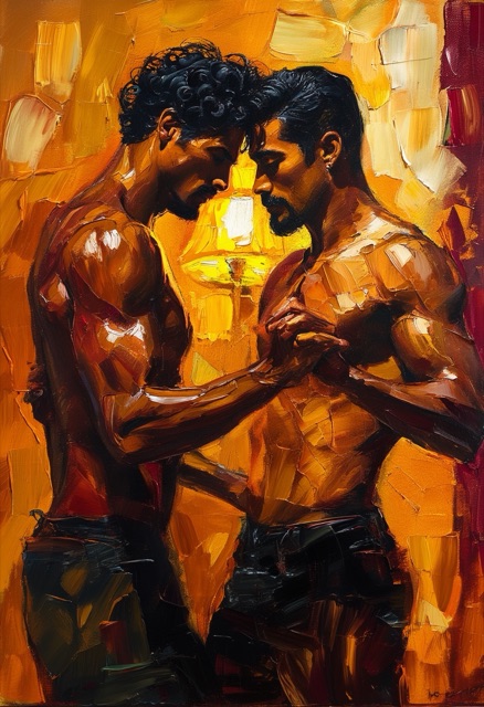 Impasto Umarmung Goldene Stunde