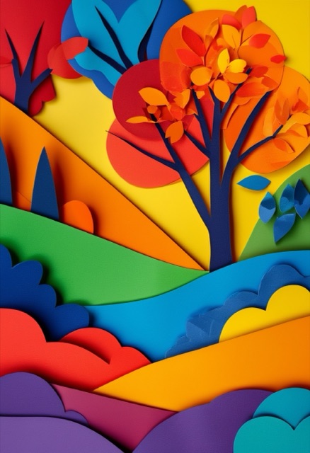 Regenbogen-Blatt Papiercollage