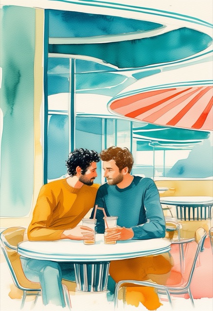 Retro-futuristisches Kaffeeumarmen
