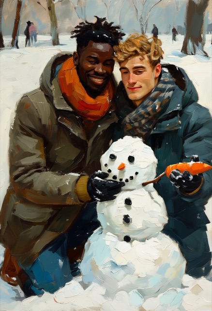 Schneemann, Karotte, Winterumarmung