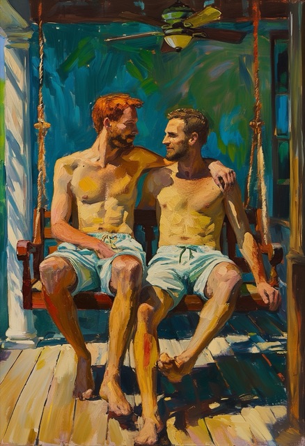 Sonniger Veranda-Umarmung