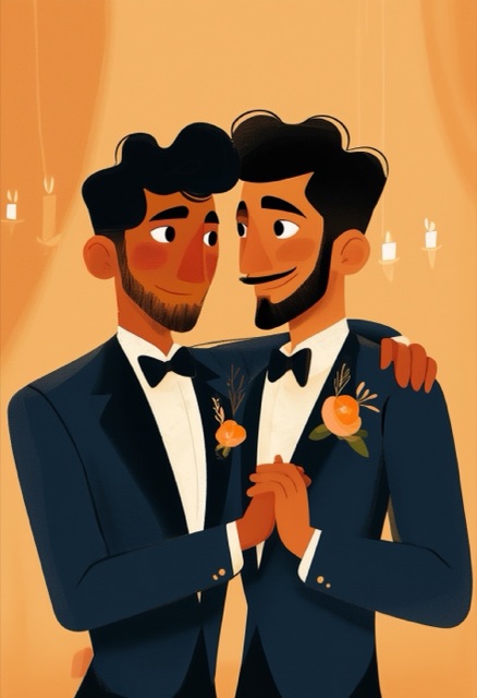 Zwei Bräutigame in Smoking bei der Hochzeit