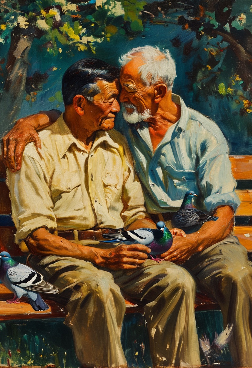 Abrazo en el Banco de Parque Vintage