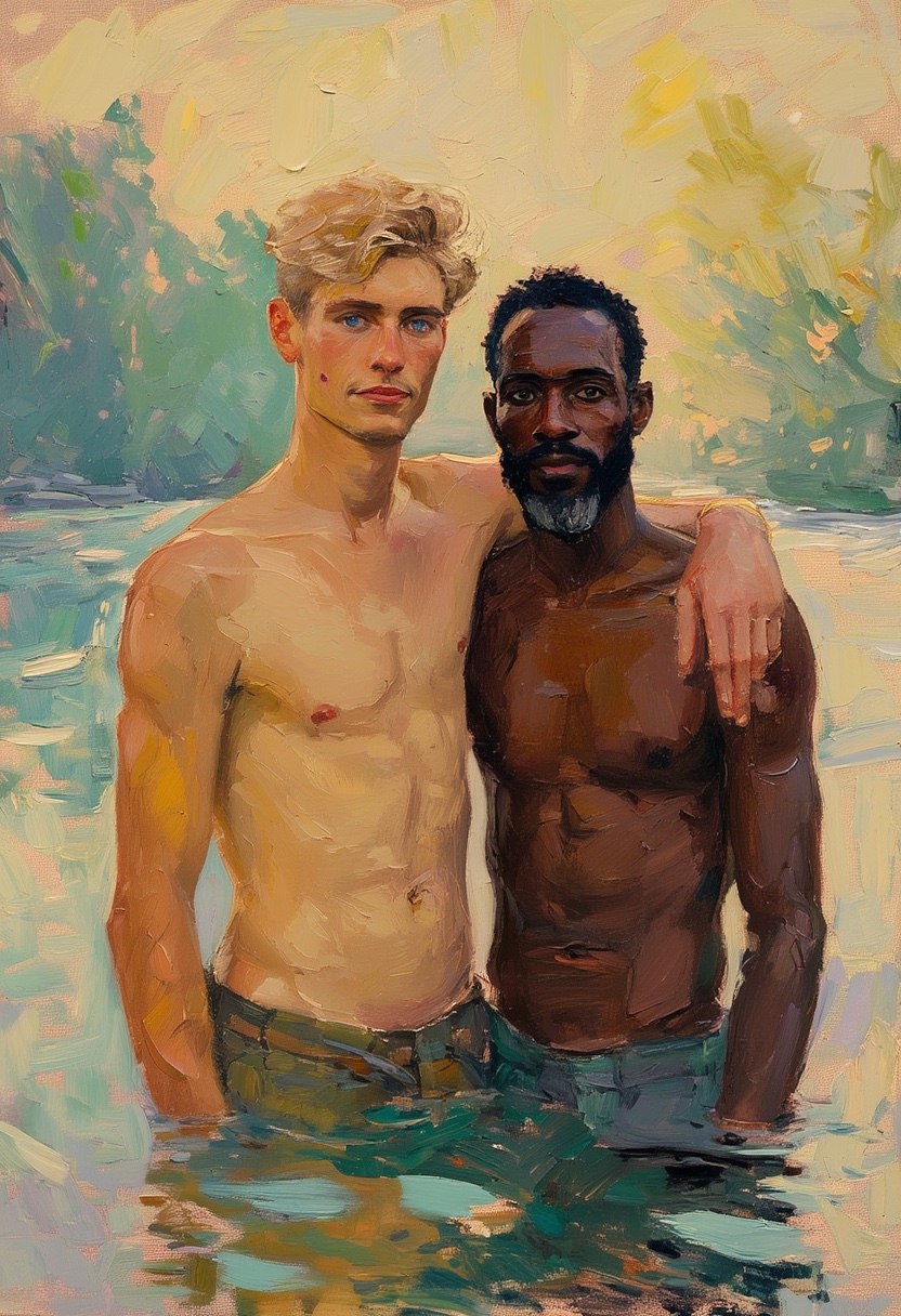 Wading Together in Warm Watercolor