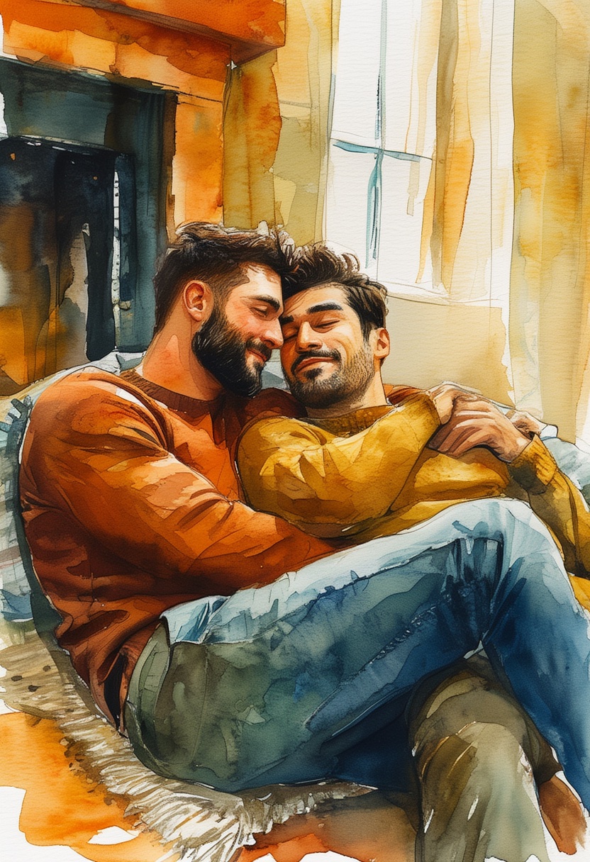 Warm Watercolor Welsh-Korean Embrace