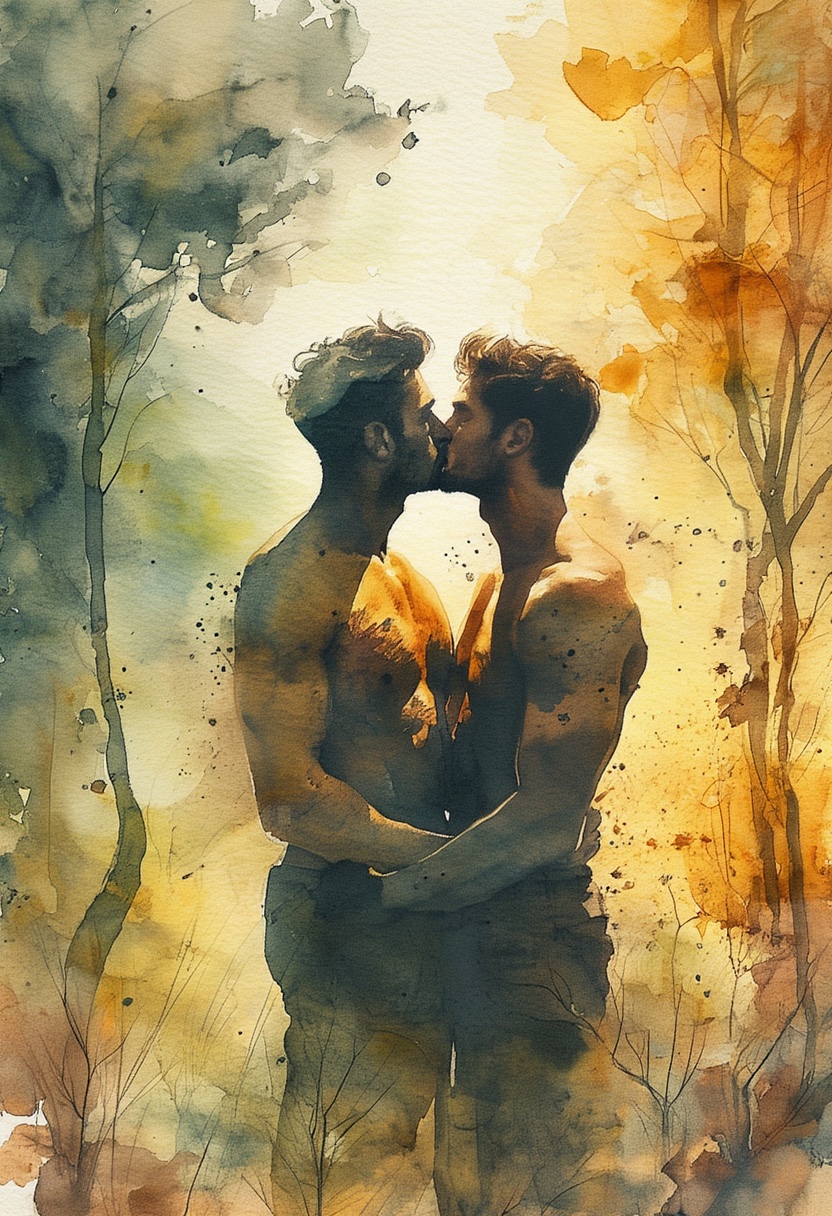 Abrazo en el claro del bosque (watercolor)