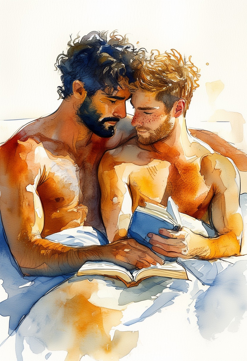 Watercolor Embrace with Book